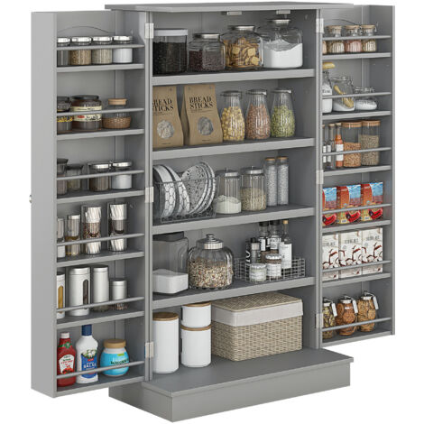 HOMCOM armario de cocina armario despensa cocina con 2 puertas y 16 estantes alacena moderna con estantes ajustables 60x30x104 cm gris