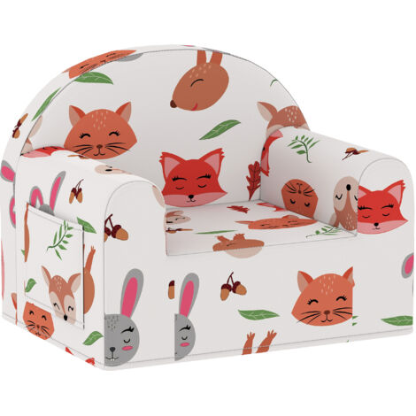 AIYAPLAY sillón infantil con estampado de zorros, sofá para niños de 18-36 meses con funda extraíble y lavable, bolsillo lateral, carga 45 kg, blanco (1/5)
