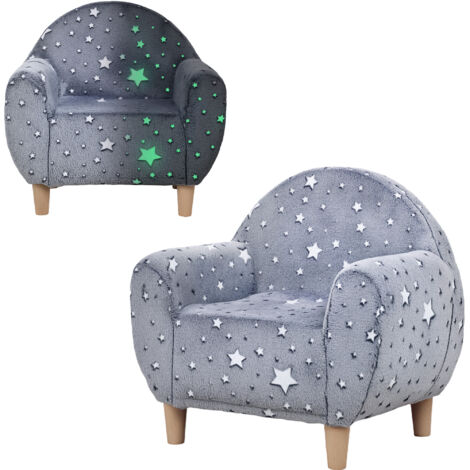 AIYAPLAY sillón infantil con diseño de estrellas que brillan en la oscuridad sofá para niños de 18-36 meses tejido de terciopelo carga 45 kg gris