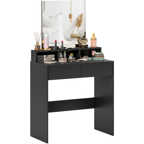 HOMCOM tocador de maquillaje con espejo, tocador con 2 cajones, 3 compartimentos abiertos, mesa de maquillaje para espacios pequeños, negro (1/5)