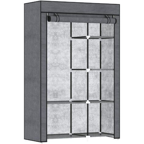 HOMCOM armario de tela plegable, armario portátil con barra para colgar, 6 estantes, marco de acero, 103x43x162,5 cm, gris oscuro
