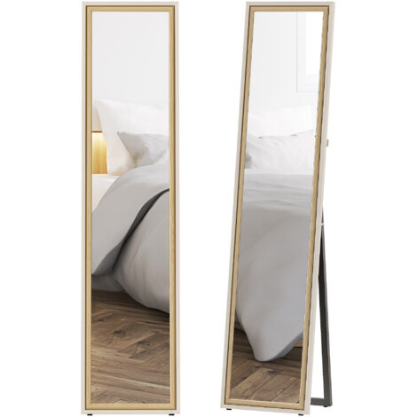 HOMCOM espejo de pie cuerpo entero 157x37 cm, espejo grande de pared con marco bicolor, de pie, inclinado o colgante, blanco y natural