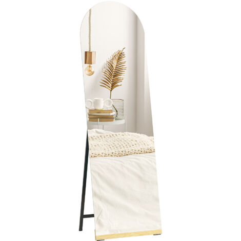 HOMCOM espejo de cuerpo entero curvado 160x50 cm, espejo de pie, sin marco, base de madera, para salón, dormitorio, pasillo