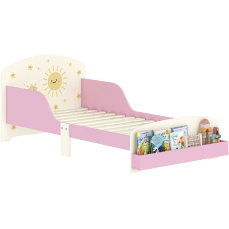 AIYAPLAY cama infantil para niños de +3 años 70x140 cm de madera con almacenaje protección anticaída y dibujos de estrellas para dormitorio rosa