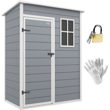 Outsunny caseta de jardín exterior, 1,14 m², 151x92x193 cm, con suelo, puerta corredera, ventana y techo inclinado, gris