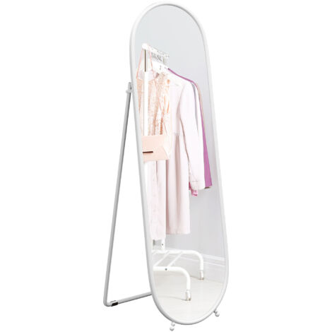 HOMCOM espejo de pie cuerpo entero 160x40 cm con marco metálico, espejo de pared ovalado para colgar con soporte, para salón, entrada, blanco
