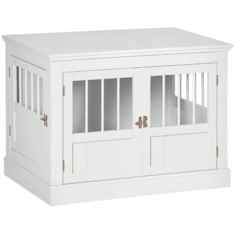 PawHut jaula para perros, mesa auxiliar, casa para mascotas con 3 puertas francés con cierre magnético, para perros pequeños, 78x53x59,3 cm, blanco