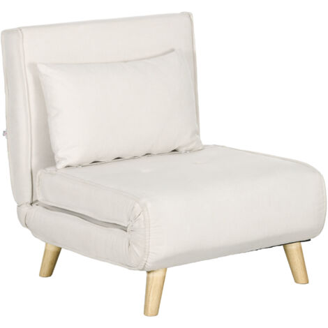 HOMCOM sofá cama de 1 plaza, 2 en 1, sillón cama plegable con respaldo ajustable en 6 posiciones, almohada acolchada, 72x78x79 cm, crema