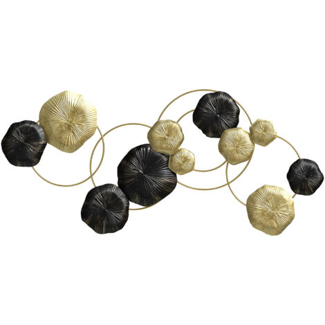 HOMCOM decoración de pared de metal con forma de hoja de loto, escultura de pared para decoración hogar, 84x35 cm, dorado y negro