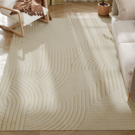 HOMCOM alfombra salón 230x160 cm pelo corto estilo moderno base antideslizante tejida a máquina tapete para sala de estar dormitorio comedor crema