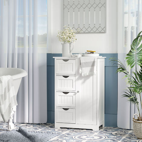 Armario Auxiliar de Baño Mueble para Baño con Puerta 4 Cajones y Estante Ajustable para Cocina Salón 56x30x83 cm