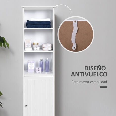 Armario Alto de Baño de 5 Niveles Columna Auxiliar de Baño con 3 Estantes 1 Puerta y Balda Interior Ajustable 40x38x160 cm Blanco