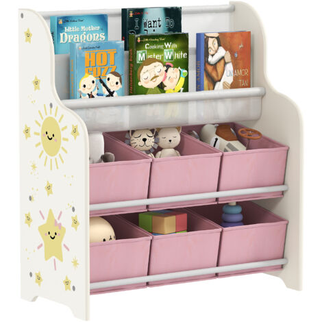 AIYAPLAY estantería infantil para juguetes, con 6 cajas extraíbles de tela no tejida y 2 estantes, para sala de juegos, guardería, 63x30x71 cm, rosa