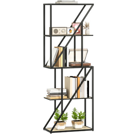 HOMCOM librería de 5 niveles, estantería para libros industrial con estantes abiertos y marco de acero, para salón, dormitorio, 60x30x165 cm, roble (1/5)