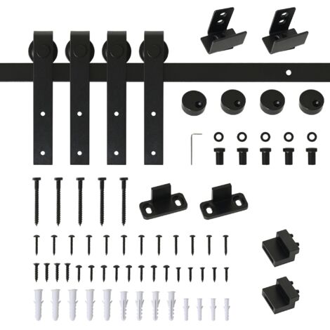 HOMCOM herrajes puertas correderas 200 cm, kit para puerta corredera doble de madera ancho 50 cm, mueble de TV, armario, acero al carbono, negro