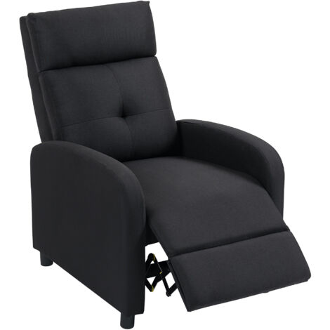 HOMCOM sillón relax reclinable manual, sillón relax de lino con apertura push, reposapiés, respaldo alto, acolchado grueso, hasta 155º, negro