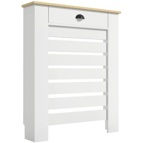 HOMCOM cubre radiadores con cajón, cubreradiador de MDF, cubierta para radiador, diseño moderno de listones, 78x19x95,5 cm, blanco (1/5)