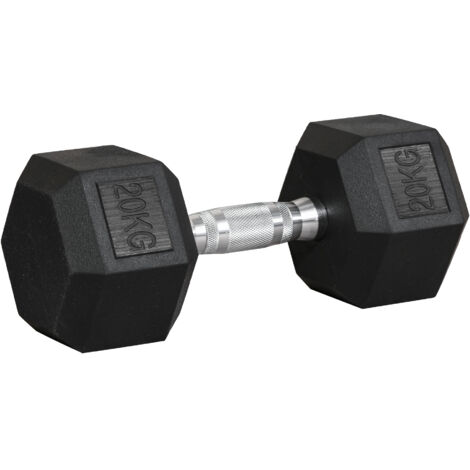 HOMCOM mancuerna hexagonal 20 kg de hierro fundido, pesas de metal recubiertas de goma, para entrenamiento en casa, gimnasio, negro