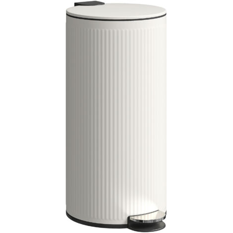 HOMCOM cubo de basura cocina con pedal, 30l, metálico con tapa de cierre suave y cubo extraíble, para dormitorio, oficina, estudio y salón, crema