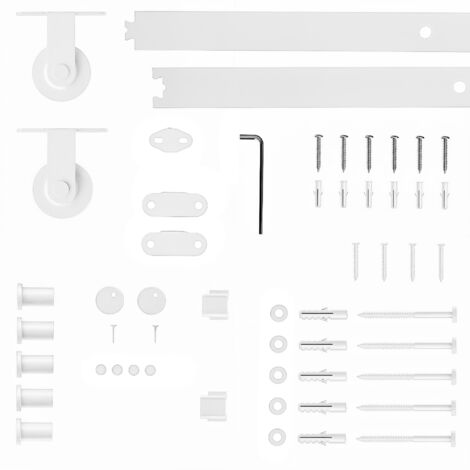 HOMCOM herrajes para puertas correderas 200 cm, kit de accesorios para puerta corredera con 2 rieles de acero al carbono y guía de suelo, blanco (1/5)