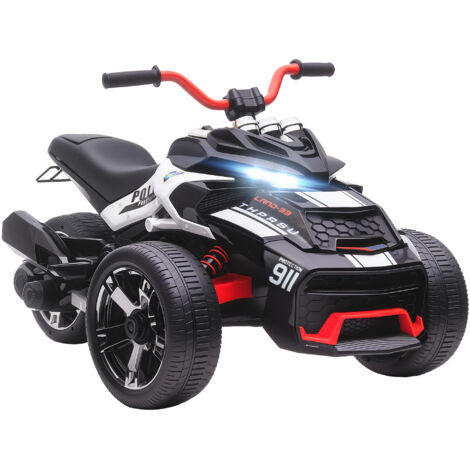 AIYAPLAY quad eléctrico para niños 12V, quad para niños de 3-8 años, con 2 motores, velocidad hasta 5 km/h, 3 ruedas, suspensión, negro y blanco