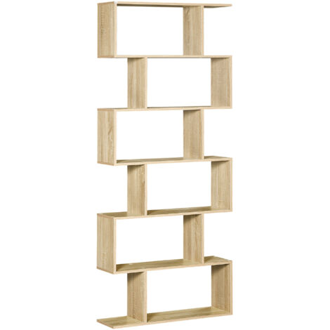 HOMCOM librería de 6 niveles, estantería para libros, 80x23x192 cm, estantería moderna para salón, dormitorio, estudio, oficina, roble (1/5)