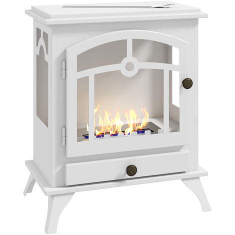 HOMCOM chimenea de bioetanol de pie con tanque de 0,9 L apagallamas de acero inoxidable tiempo de combustión 3H para interiores 20-25 m² 45x28x54 cm