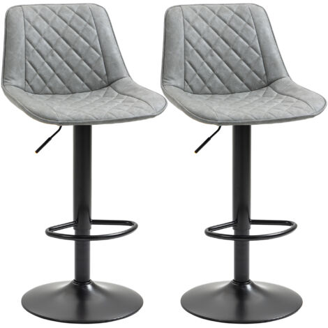 HOMCOM juego de 2 taburetes de bar giratorios, taburetes altos de cocina con altura ajustable 86-106 cm, tapizada en cuero sintético, reposapiés