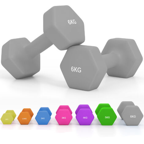 SPORTNOW juego de mancuernas hexagonales de metal, 2 x 6 kg, recubiertas en plástico, con mangos antideslizantes para entrenamiento en casa, gimnasio (1/5)