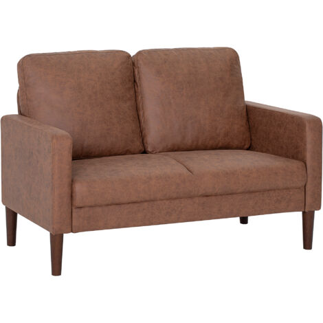 HOMCOM sofá de 2 plazas, tapizado en microfibra, sofá moderno con patas de madera, reposabrazos, para salón, dormitorio, oficina, 130x78x85 cm, marrón