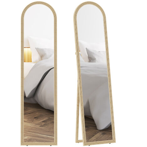 HOMCOM espejo de pie cuerpo entero 160x40 cm con marco efecto piedra, espejo de pared para colgar con soporte, para salón, entrada y dormitorio, beige
