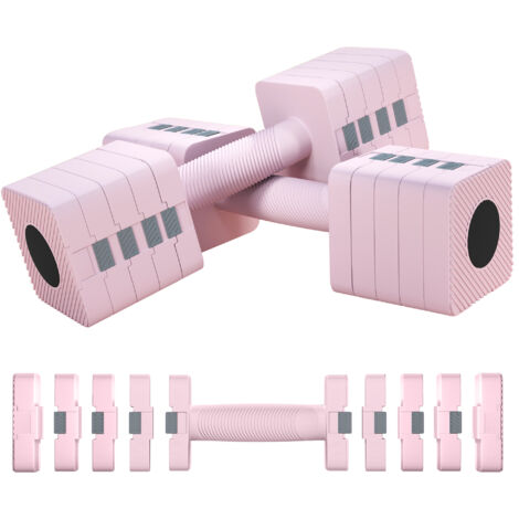 Mancuernas ajustables 10 kg juego de pesas con mango antideslizante y diseño cuadrado juego de mancuernas para entrenamiento en casa gimnasio rosa