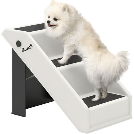 PawHut escalera para perros plegable de 3 peldaños, escalera para mascotas mayores, perros pequeños, gatos, para cama, sofá, 53x30,5x36,5 cm, crema (1/5)