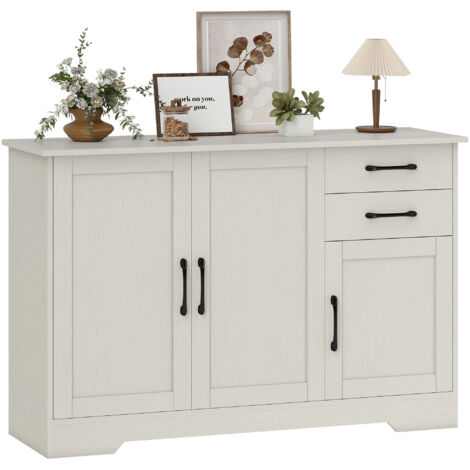 HOMCOM aparador 3 puertas, aparador para salón moderno, con 2 cajones, estante ajustable, para comedor, entrada, dormitorio, crema, 120x38x79 cm