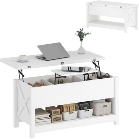 HOMCOM mesa de centro elevable y extensible, mesa de salón con compartimentos ocultos, estante abierto, para comedor, oficina, 100x90x64 cm, blanco (1/5)