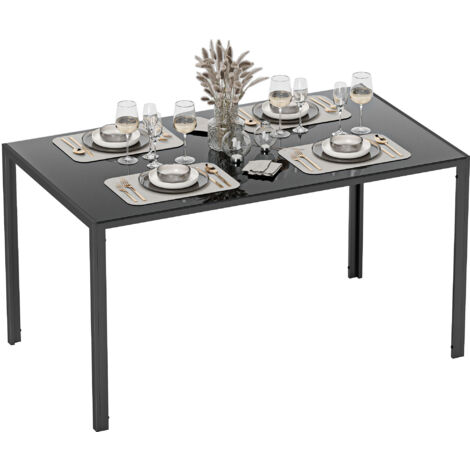 HOMCOM mesa de comedor de cristal, mesa rectangular para 6 personas con patas de metal, para cocina, salón, 140x80x75 cm, negro