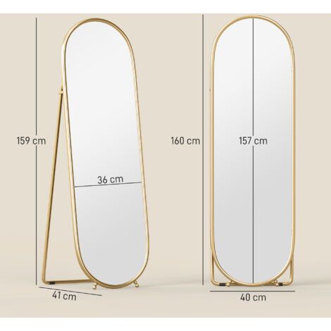 Espejo De Cuerpo Entero Ovalado HOMCOM 160x40 Cm - Soporte Incluido, Color Dorado, Para Salón O Dormitorio
