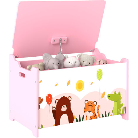 AIYAPLAY caja de almacenaje de juguetes, baúl juguetes infantil con tapa abatible y asas, estampados de animales, para libros, ropa, 60x37x39 cm, rosa