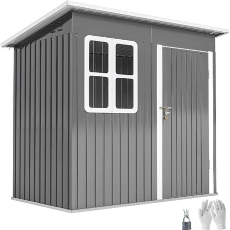 Outsunny caseta de jardín exterior metálico, 2,55 m² 221x133x190 cm, con ventana, puerta con cerradura y ventilaciones, gris oscuro