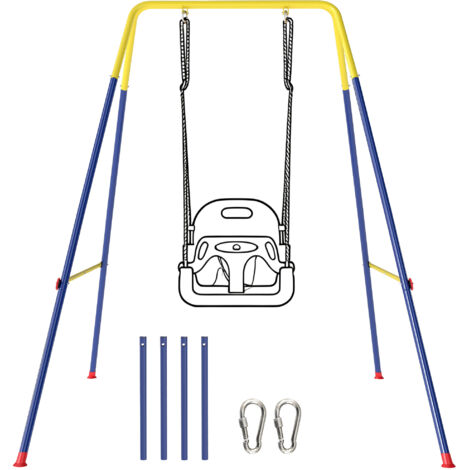 AIYAPLAY Estructura De Columpio Plegable – Soporte Metálico Para 1 Columpio, Con Ganchos Y Estacas, Resiste 50 Kg, Interior/exterior, Azul