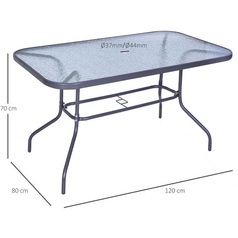 Mesa de Jardín Exterior Rectangular de Metal Orificio para Sombrilla 140x80x70cm