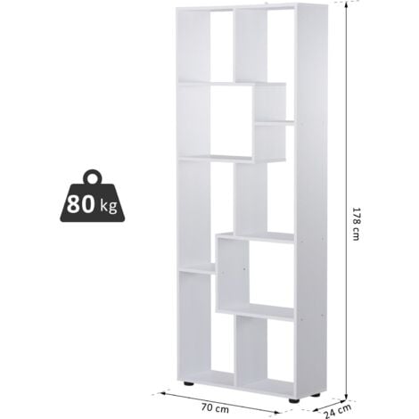 Multifuncional Estantería Vertical con 8 Estantes Amplios 70x24x178cm Blanco