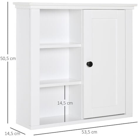 Armario Baño con 3 Niveles Abiertos 1 Puerta Antivuelco 53x14,5x50,5cm Blanco