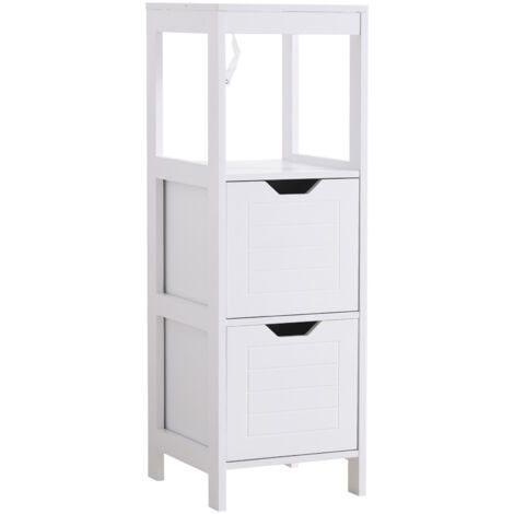 Armario de Baño con Estante Abierto 2 Cajones Antivuelco 30x30x89 cm Blanco