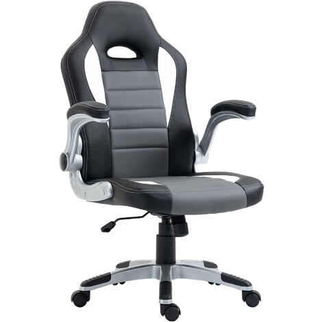 Silla de oficina silla de escritorio ajustable silla de despacho con reposabrazos abatibles 5 ruedas carga 120 kg 65x69x112-122 cm gris