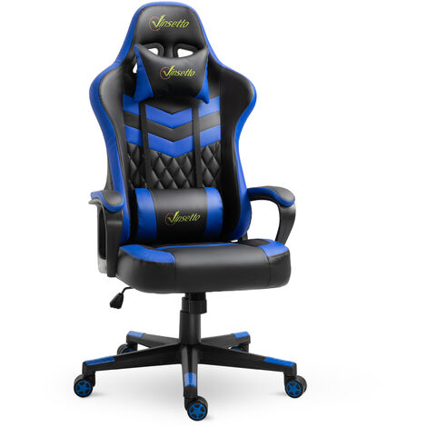 Silla gaming silla de escritorio de oficina altura regulable basculante con reposacabezas cojín lumbar 61x70x121-129 cm