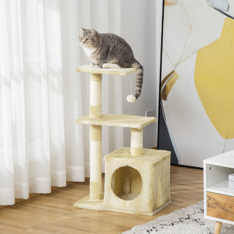 Árbol Rascador para Gatos 50x30x81,5 cm Centro de Múltiples Actividades de Mascotas con Postes Sisal Plataformas Caja Bola Colgante Estilo Elegante