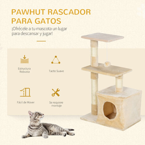 Árbol Rascador para Gatos 50x30x81,5 cm Centro de Múltiples Actividades de Mascotas con Postes Sisal Plataformas Caja Bola Colgante Estilo Elegante