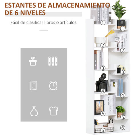 HOMCOM estantería de 6 niveles de forma irregular moderna antivuelco 60x21x162,5 cm blanco