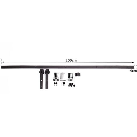 Herraje 200cm para Puerta Corredera de Madera Guía Riel con Tornillos Carga 90kg